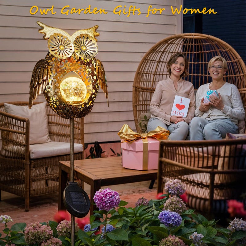 Go2garden Solar Lights Outdoor Owl Garden Gifts Mom Metal Stakes Lights for Lawn Ornaments, Yard Art, Pathway Decorations,Birthday Mothers' Day Gift for Grandma Wife (Bronze) - Image 4
